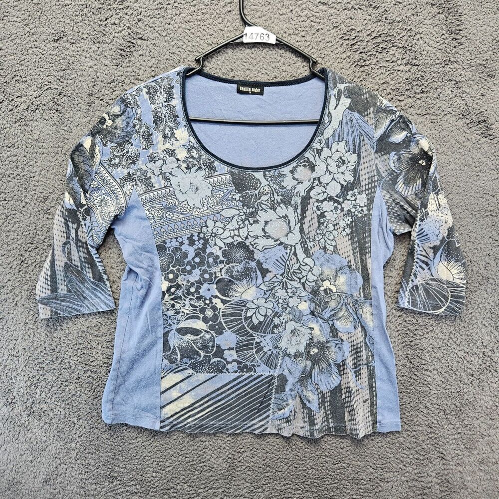 Vanilla Sugar Top Women 1x‎ Floral Blue 3/4 Sleeve Western